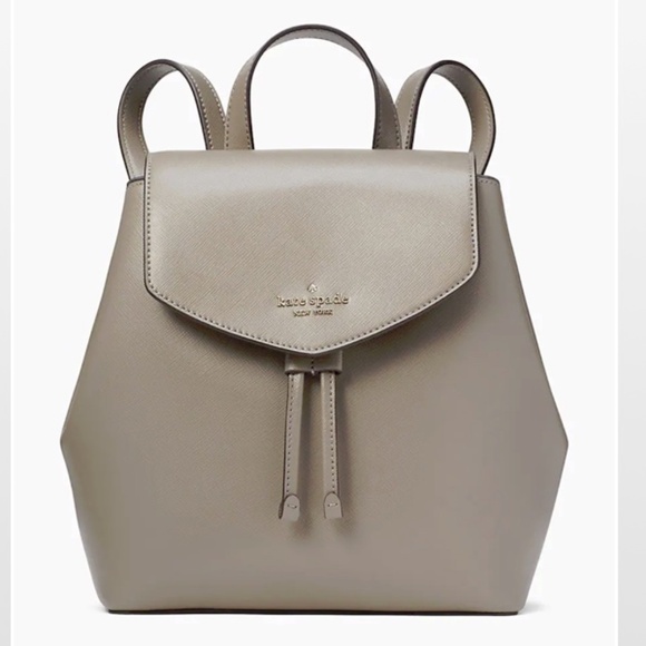 New Kate Spade New York Lizzie Medium Flap Backpack Bag Thunder Cloud Taupe - Picture 1 of 16